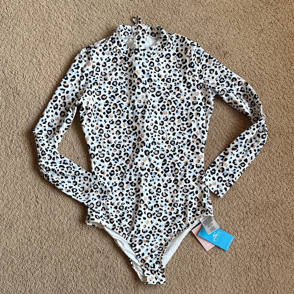 NWT O'Neill Girls Leopard Print Rashguard/ swimsuit size 14